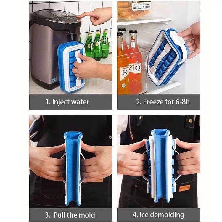 2 In 1 Folding Ice Tray, Blue Folding Ice Box, Silicone Ice Lattice Mold Water Bottle 2 In 1 Folding Ice Tray, Blue Folding Ice Box, Silicone Ice Lattice Mold Water Bottle